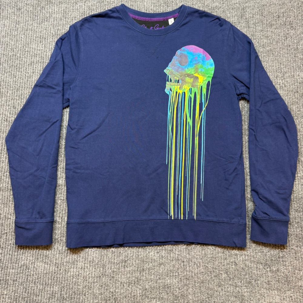 Robert Graham Navy Skull Graphic Sweatshirt Medium Streetwear‎ Gothic Designer